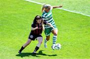 3 June 2023; Savannah McCarthy of Shamrock Rovers in action against Rachel Doyle of Bohemians during the SSE Airtricity Women's Premier Division match between Bohemians and Shamrock Rovers at Dalymount Park in Dublin. Photo by Seb Daly/Sportsfile