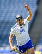 3 June 2023; Niall Garland of Monaghan celebrates after scoring his side's third goal during the Lory Meagher Cup Final match between Monaghan and Lancashire at Croke Park in Dublin. Photo by Harry Murphy/Sportsfile