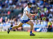 3 June 2023; Niall Garland of Monaghan shoots to score his side's third goal despite the hurl of Lancashire's Shane Nugent during the Lory Meagher Cup Final match between Monaghan and Lancashire at Croke Park in Dublin. Photo by Harry Murphy/Sportsfile