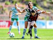 3 June 2023; Kira Bates Crosbie of Bohemians in action against Jessica Gargan of Shamrock Rovers during the SSE Airtricity Women's Premier Division match between Bohemians and Shamrock Rovers at Dalymount Park in Dublin. Photo by Seb Daly/Sportsfile