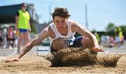 3 June 2023; Adam Nolan of Scoil Chonglais, Wicklow, competes in the senior boys long jump  during the 123.ie All Ireland Schools' Track and Field Championships at Tullamore in Offaly. Photo by Sam Barnes/Sportsfile