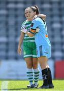 3 June 2023; Bohemians goalkeeper Rachael Kelly, right, and Alannah McEvoy of Shamrock Rovers after the drawn SSE Airtricity Women's Premier Division match between Bohemians and Shamrock Rovers at Dalymount Park in Dublin. Photo by Seb Daly/Sportsfile