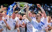 3 June 2023; Jamie Guinan of Monaghan celebrates with the trophy and teammates after his side's victory in the Lory Meagher Cup Final match between Monaghan and Lancashire at Croke Park in Dublin. Photo by Harry Murphy/Sportsfile