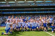 3 June 2023; Monaghan players celebrate with the trophy after their side's victory in the Lory Meagher Cup Final match between Monaghan and Lancashire at Croke Park in Dublin. Photo by Harry Murphy/Sportsfile
