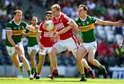 3 June 2023; Ruairi Deane of Cork is tackled by Jack Barry of Kerry during the GAA Football All-Ireland Senior Championship Round 2 match between Cork and Kerry at Páirc Ui Chaoimh in Cork. Photo by Eóin Noonan/Sportsfile