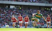 3 June 2023; David Clifford of Kerry shoots to score his side's first goal from a penalty during the GAA Football All-Ireland Senior Championship Round 2 match between Cork and Kerry at Páirc Ui Chaoimh in Cork. Photo by Eóin Noonan/Sportsfile