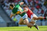 3 June 2023; Paul Geaney of Kerry is tackled by Sean Powter of Cork resulting in a black card and a penalty during the GAA Football All-Ireland Senior Championship Round 2 match between Cork and Kerry at Páirc Ui Chaoimh in Cork. Photo by Eóin Noonan/Sportsfile