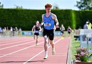 3 June 2023; Lughaidh Mallon of Rathmore Belfast, celebrates winning the senior boys 1500m during the 123.ie All Ireland Schools' Track and Field Championships at Tullamore in Offaly. Photo by Sam Barnes/Sportsfile
