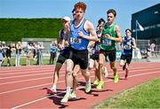 3 June 2023; Lughaidh Mallon of Rathmore Belfast, centre, on his way to winning the senior boys 1500m during the 123.ie All Ireland Schools' Track and Field Championships at Tullamore in Offaly. Photo by Sam Barnes/Sportsfile