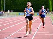 3 June 2023; Hannah Kehoe of Loreto Kilkenny, on her way to winning the senior girls 1500m during the 123.ie All Ireland Schools' Track and Field Championships at Tullamore in Offaly. Photo by Sam Barnes/Sportsfile