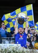 3 June 2023; Wicklow captain John Henderson lifts the Nickey Rackard Cup after their side's victory in the Nickey Rackard Cup Final match between Donegal and Wicklow at Croke Park in Dublin. Photo by Harry Murphy/Sportsfile