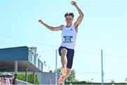 3 June 2023; Adam Nolan of Scoil Chonglais competes in the senior boys long jump during the 123.ie All Ireland Schools' Track and Field Championships at Tullamore in Offaly. Photo by Sam Barnes/Sportsfile