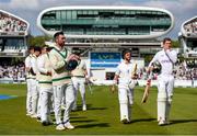 3 June 2023; Ireland captain Andrew Balbirnie and teammates applaud England openers Zak Crawley and Ben Duckett at the end of the game during day three of the Test Match between England and Ireland at Lords Cricket Ground in London, England. Photo by Matt Impey/Sportsfile