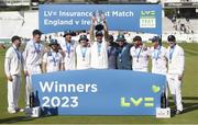 3 June 2023; England players celebrate after winning the Test during day three of the Test Match between England and Ireland at Lords Cricket Ground in London, England. Photo by Matt Impey/Sportsfile