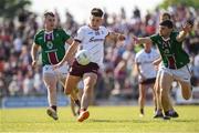 3 June 2023; Tomo Culhane of Westmeath in action against Jamie Gonoud, left, Jack Smith of Galway during the GAA Football All-Ireland Senior Championship Round 2 match between Westmeath and Galway at TEG Cusack Park in Mullingar, Westmeath. Photo by Matt Browne/Sportsfile