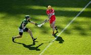 3 June 2023;  Paddy Kelly of Derry in action against Éamon Ó Donnchadha of Meath during the Christy Ring Cup Final match between Derry and Meath at Croke Park in Dublin. Photo by Harry Murphy/Sportsfile