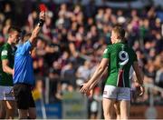 3 June 2023; Ray Connellan of Westmeath is red carded by referee Joe McQuillan during the GAA Football All-Ireland Senior Championship Round 2 match between Westmeath and Galway at TEG Cusack Park in Mullingar, Westmeath. Photo by Matt Browne/Sportsfile