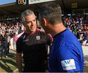 3 June 2023; Galway manager Padraic Joyce with Westmeath Manager Dessie Dolan after the GAA Football All-Ireland Senior Championship Round 2 match between Westmeath and Galway at TEG Cusack Park in Mullingar, Westmeath. Photo by Matt Browne/Sportsfile