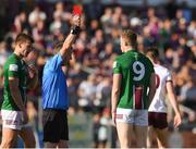 3 June 2023; Ray Connellan of Westmeath is red carded by referee Joe McQuillan during the GAA Football All-Ireland Senior Championship Round 2 match between Westmeath and Galway at TEG Cusack Park in Mullingar, Westmeath. Photo by Matt Browne/Sportsfile