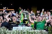 3 June 2023; Meath joint-captains Charlie Ennis and Jack Regan lift the Christy Ring cup after their side's victory in the Christy Ring Cup Final match between Derry and Meath at Croke Park in Dublin. Photo by Harry Murphy/Sportsfile