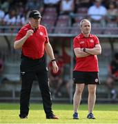 3 June 2023; Tyrone joint-managers Brian Dooher, right, and Feargal Logan before the GAA Football All-Ireland Senior Championship Round 2 match between Tyrone and Armagh at O'Neill's Healy Park in Omagh, Tyrone. Photo by Brendan Moran/Sportsfile