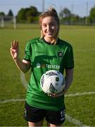 3 June 2023; Kate Mooney of Peamount United poses for photo with the match ball after scoring a hat-trick in the SSE Airtricity Women's Premier Division match between Peamount United and Athlone Town at PRL Park in Greenogue, Dublin. Photo by Stephen Marken/Sportsfile