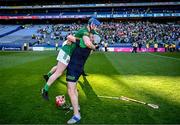 3 June 2023; Nicholas Potterton of Meath and Meath manager Seoirse Bulfin after their side's victory in the Christy Ring Cup Final match between Derry and Meath at Croke Park in Dublin. Photo by Harry Murphy/Sportsfile