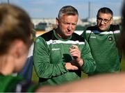 3 June 2023; Peamount United manager James O'Callaghan speaks to his players after the SSE Airtricity Women's Premier Division match between Peamount United and Athlone Town at PRL Park in Greenogue, Dublin. Photo by Stephen Marken/Sportsfile