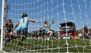 3 June 2023; Abbie Larkin of Shamrock Rovers, centre, attempts to convert a cross during the SSE Airtricity Women's Premier Division match between Bohemians and Shamrock Rovers at Dalymount Park in Dublin. Photo by Seb Daly/Sportsfile