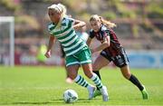 3 June 2023; Savannah McCarthy of Shamrock Rovers in action against Sarah Rowe of Bohemians during the SSE Airtricity Women's Premier Division match between Bohemians and Shamrock Rovers at Dalymount Park in Dublin. Photo by Seb Daly/Sportsfile