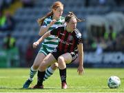 3 June 2023; Lara Phipps of Bohemians in action against Alannah Prizeman of Shamrock Rovers during the SSE Airtricity Women's Premier Division match between Bohemians and Shamrock Rovers at Dalymount Park in Dublin. Photo by Seb Daly/Sportsfile