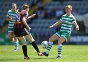 3 June 2023; Jaime Thompson of Shamrock Rovers in action against Lara Phipps of Bohemians during the SSE Airtricity Women's Premier Division match between Bohemians and Shamrock Rovers at Dalymount Park in Dublin. Photo by Seb Daly/Sportsfile