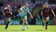 3 June 2023; Abbie Larkin of Shamrock Rovers in action against Fiona Donnelly of Bohemians during the SSE Airtricity Women's Premier Division match between Bohemians and Shamrock Rovers at Dalymount Park in Dublin. Photo by Seb Daly/Sportsfile