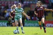 3 June 2023; Abbie Larkin of Shamrock Rovers in action against Fiona Donnelly of Bohemians during the SSE Airtricity Women's Premier Division match between Bohemians and Shamrock Rovers at Dalymount Park in Dublin. Photo by Seb Daly/Sportsfile