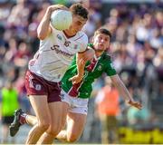 3 June 2023; Matthew Tierney of Galway in action against Jack Smith of Westmeath during the GAA Football All-Ireland Senior Championship Round 2 match between Westmeath and Galway at TEG Cusack Park in Mullingar, Westmeath. Photo by Matt Browne/Sportsfile