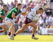 3 June 2023; Cian Hernon of Galway in action against Ray Connellan of Westmeath during the GAA Football All-Ireland Senior Championship Round 2 match between Westmeath and Galway at TEG Cusack Park in Mullingar, Westmeath. Photo by Matt Browne/Sportsfile