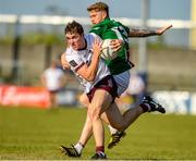 3 June 2023; Jack Glynn of Galway in action against Luke Loughlin of Westmeath during the GAA Football All-Ireland Senior Championship Round 2 match between Westmeath and Galway at TEG Cusack Park in Mullingar, Westmeath. Photo by Matt Browne/Sportsfile