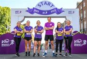 4 June 2023; In attendance at 2023 Vhi Women’s Mini Marathon are, from left, Vhi ambassador Lorraine Fanneran, Vhi ambassador Emer Kelly, Vhi ambassador Aimee Connolly, Vhi ambassador David Gillick, Vhi ambassador Dearbhla Toal and Vhi ambassador Nikki Bradley. More than 20,000 Women from all over the country took to the streets of Dublin to run, walk and jog the 10km route, raising much needed funds for hundreds of charities around the country. For further information please log on to www.vhiwomensminimarathon.ie. Photo by Stephen McCarthy/Sportsfile