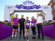 4 June 2023; In attendance at 2023 Vhi Women’s Mini Marathon is, from left, Vhi ambassador David Gillick, Women's Mini Marathon general manager Dave O'Leary, left, Vhi ambassador Aimee Connolly, Vhi head of corporate communications Brighid Smyth and Vhi chief executive officer Brian Walsh. More than 20,000 Women from all over the country took to the streets of Dublin to run, walk and jog the 10km route, raising much needed funds for hundreds of charities around the country. For further information please log on to www.vhiwomensminimarathon.ie Photo by Stephen McCarthy/Sportsfile