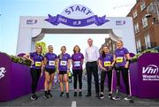 4 June 2023; In attendance at 2023 Vhi Women’s Mini Marathon are, from left, Vhi ambassador Lorraine Fanneran, Vhi ambassador Emer Kelly, Vhi ambassador Aimee Connolly, Vhi head of corporate communications Brighid Smyth, Vhi chief executive officer Brian Walsh, Vhi ambassador Dearbhla Toal and Vhi ambassador Nikki Bradley. More than 20,000 Women from all over the country took to the streets of Dublin to run, walk and jog the 10km route, raising much needed funds for hundreds of charities around the country. For further information please log on to www.vhiwomensminimarathon.ie Photo by Stephen McCarthy/Sportsfile