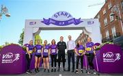 4 June 2023; In attendance at 2023 Vhi Women’s Mini Marathon are, from left, Vhi ambassador Lorraine Fanneran, Vhi ambassador Emer Kelly, Vhi ambassador Aimee Connolly, Vhi head of corporate communications Brighid Smyth, Women's Mini Marathon general manager Dave O'Leary, Vhi chief executive officer Brian Walsh, Vhi ambassador Dearbhla Toal and Vhi ambassador Nikki Bradley. More than 20,000 Women from all over the country took to the streets of Dublin to run, walk and jog the 10km route, raising much needed funds for hundreds of charities around the country. For further information please log on to www.vhiwomensminimarathon.ie Photo by Stephen McCarthy/Sportsfile
