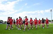 3 June 2023; The Tyrone team leave the pitch after their warm up before the GAA Football All-Ireland Senior Championship Round 2 match between Tyrone and Armagh at O'Neill's Healy Park in Omagh, Tyrone. Photo by Brendan Moran/Sportsfile