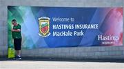 4 June 2023; A supporter awaits entry to the stadium before the GAA Football All-Ireland Senior Championship Round 2 match between Mayo and Louth at Hastings Insurance MacHale Park in Castlebar, Mayo. Photo by Seb Daly/Sportsfile