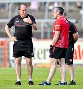 3 June 2023; Tyrone joint-managers Feargal Logan, left, and Brian Dooher before the GAA Football All-Ireland Senior Championship Round 2 match between Tyrone and Armagh at O'Neill's Healy Park in Omagh, Tyrone. Photo by Brendan Moran/Sportsfile