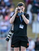3 June 2023; Armagh County Board public relations officer Finbar Burns takes a photograph with a film camera before the GAA Football All-Ireland Senior Championship Round 2 match between Tyrone and Armagh at O'Neill's Healy Park in Omagh, Tyrone. Photo by Brendan Moran/Sportsfile