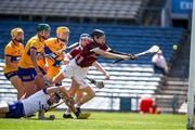4 June 2023; Jason Rabbitte of Galway shoots to score his side's first goal during the Electric Ireland GAA Hurling All-Ireland Minor Championship Final match between Clare and Galway at FBD Semple Stadium in Thurles, Tipperary. Photo by Michael P Ryan/Sportsfile