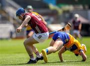 4 June 2023; Brian Callanan of Galway in action against Conor Rynne of Clare during the Electric Ireland GAA Hurling All-Ireland Minor Championship Final match between Clare and Galway at FBD Semple Stadium in Thurles, Tipperary. Photo by Michael P Ryan/Sportsfile