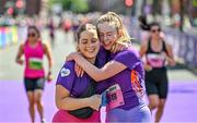 4 June 2023; Orla Keane, left, from Saggart, Dublin, and Aoife Goodwin from Rathcooole, Dublin, after the 2023 Vhi Women’s Mini Marathon. More than 20,000 women from all over the country took to the streets of Dublin to run, walk and jog the 10km route, raising much needed funds for hundreds of charities. For further information please log on to www.vhiwomensminimarathon.ie. Photo by Sam Barnes/Sportsfile