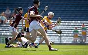 4 June 2023; Ógie Fanning of Clare shoots to score his side's first goal during the Electric Ireland GAA Hurling All-Ireland Minor Championship Final match between Clare and Galway at FBD Semple Stadium in Thurles, Tipperary. Photo by Michael P Ryan/Sportsfile