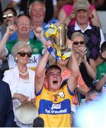 4 June 2023; Clare captain Eoghan Gunning lifts the cup after the Electric Ireland GAA Hurling All-Ireland Minor Championship Final match between Clare and Galway at FBD Semple Stadium in Thurles, Tipperary. Photo by Michael P Ryan/Sportsfile